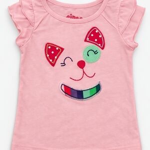 Circo Pink Short-Sleeve Cat Face Appliqué Tee